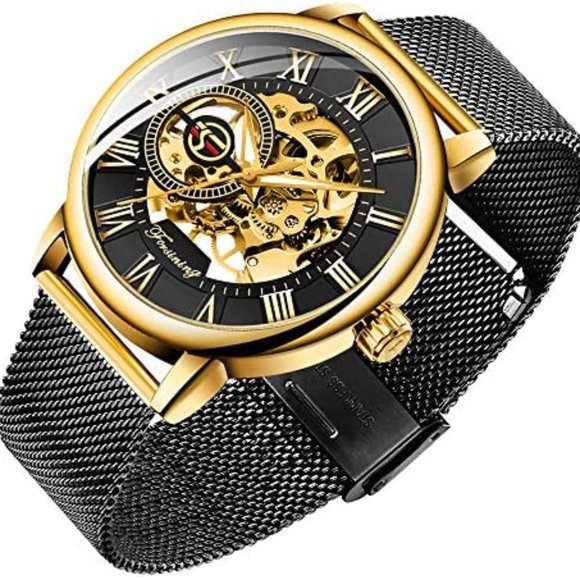 Men Skeleton Watch Classic Roman Numeral Steampunk Mechanical Watch - Picture 1 of 4
